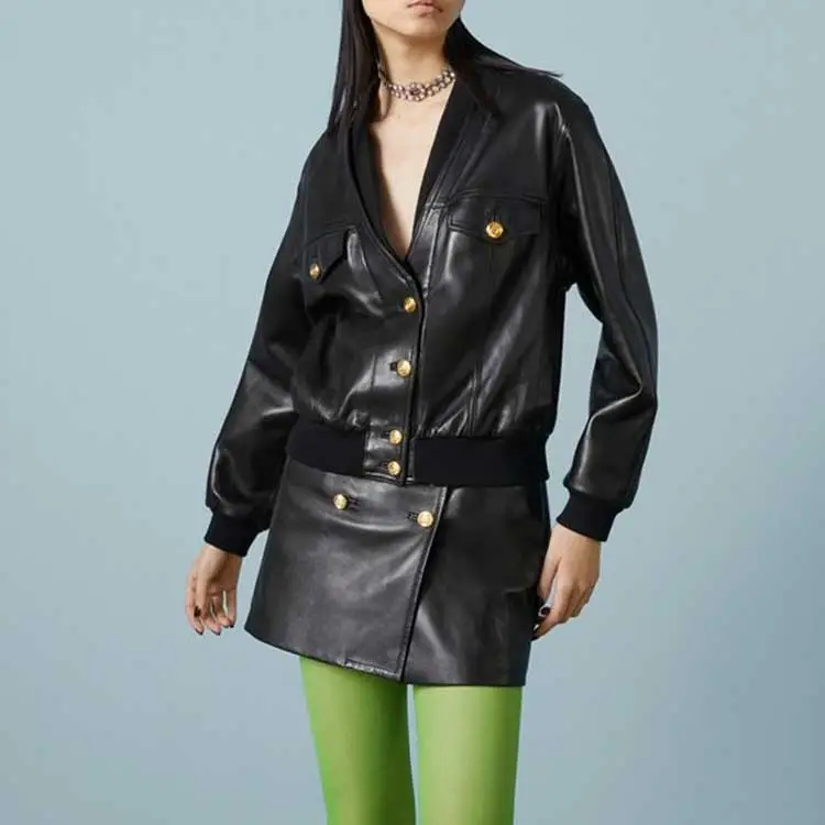 GUCCI Leather Jacket Women's Black-2