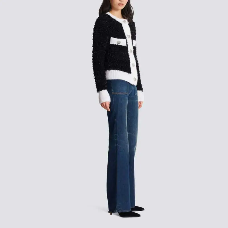 BALMAIN Glitter Detailed Contrasted Trim Cardigan-4