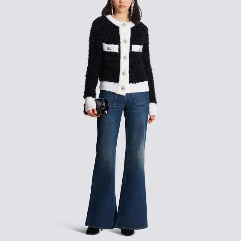 BALMAIN Glitter Detailed Contrasted Trim Cardigan-2