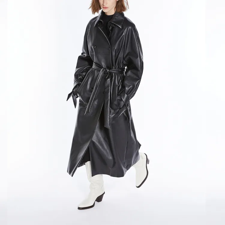 MaxMara Belted Leather Trench Coat-2