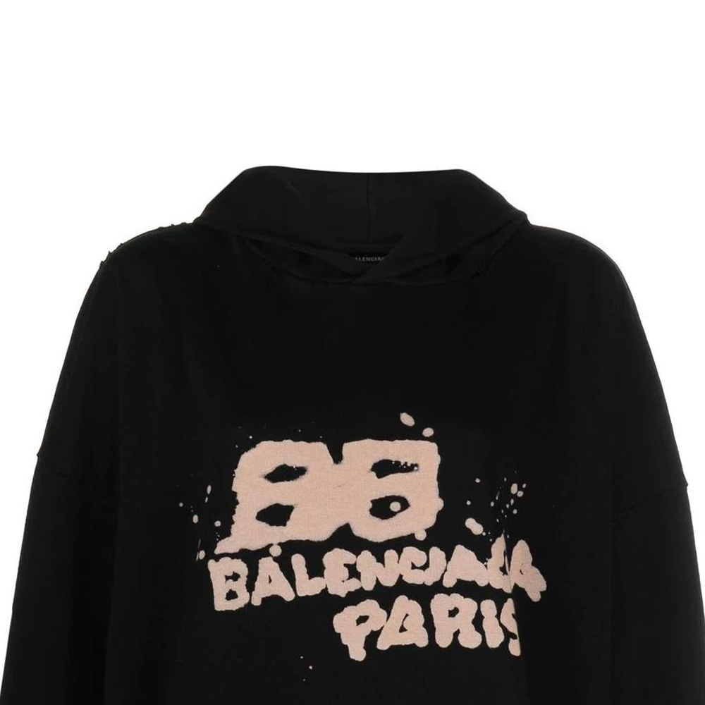 Balenciaga Hand Drawn Bb Icon Large Fit Hoodie Black - POIZON