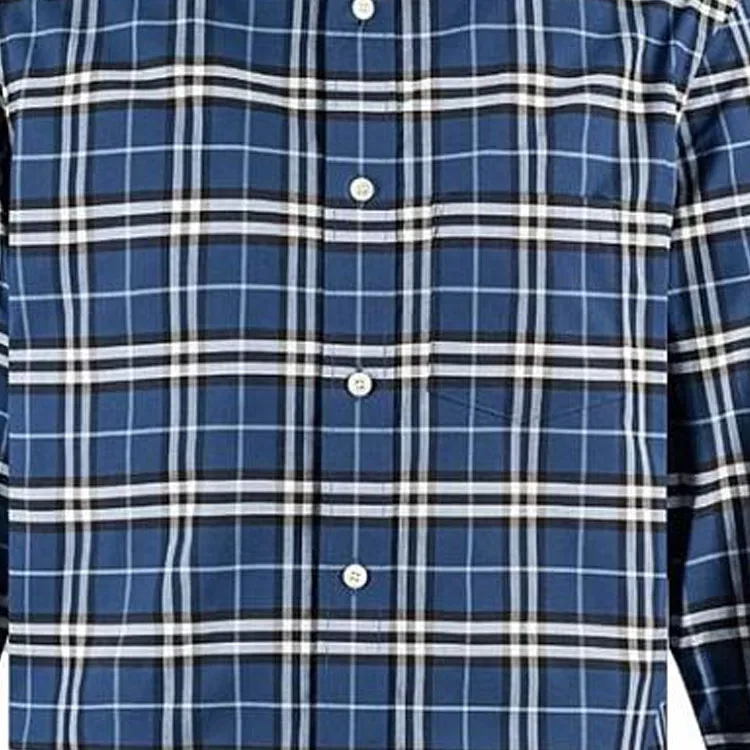 Burberry Men Grid Collar Button-Down Long Sleeve Shirt Blue-6