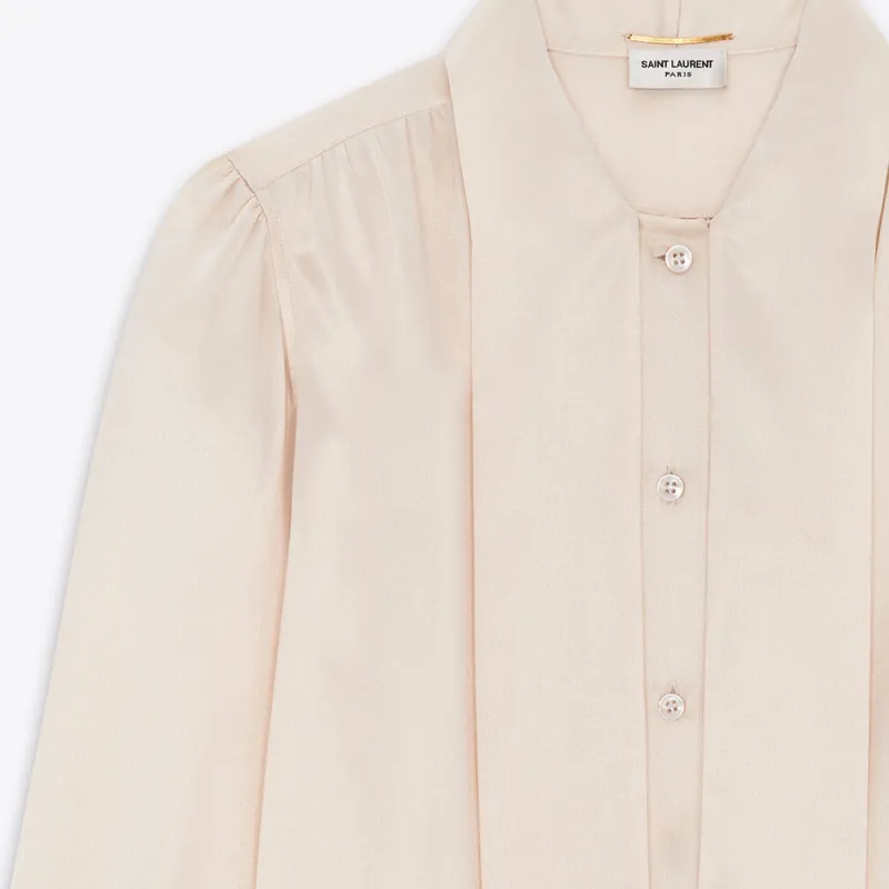 SAINT LAURENT Lavallière Neck Long Sleeved Blouse-6