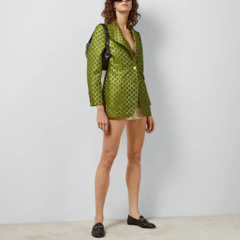 GUCCI Wool Lame Jacket 'Light Green/Silver'-4