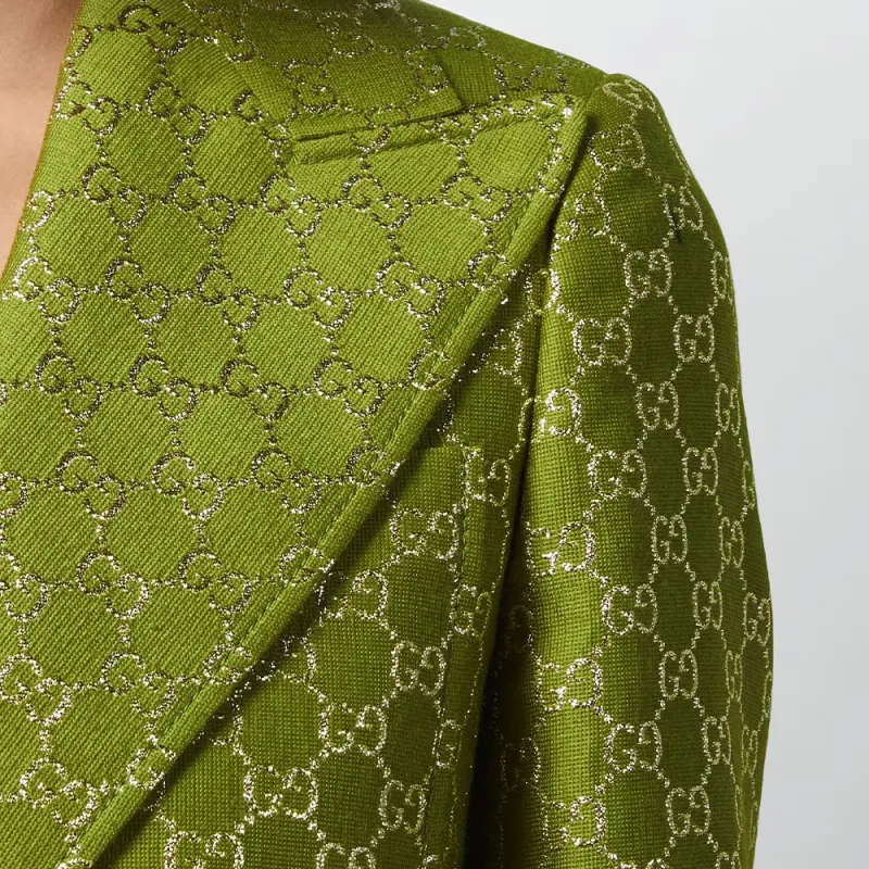 GUCCI Wool Lame Jacket 'Light Green/Silver'-5