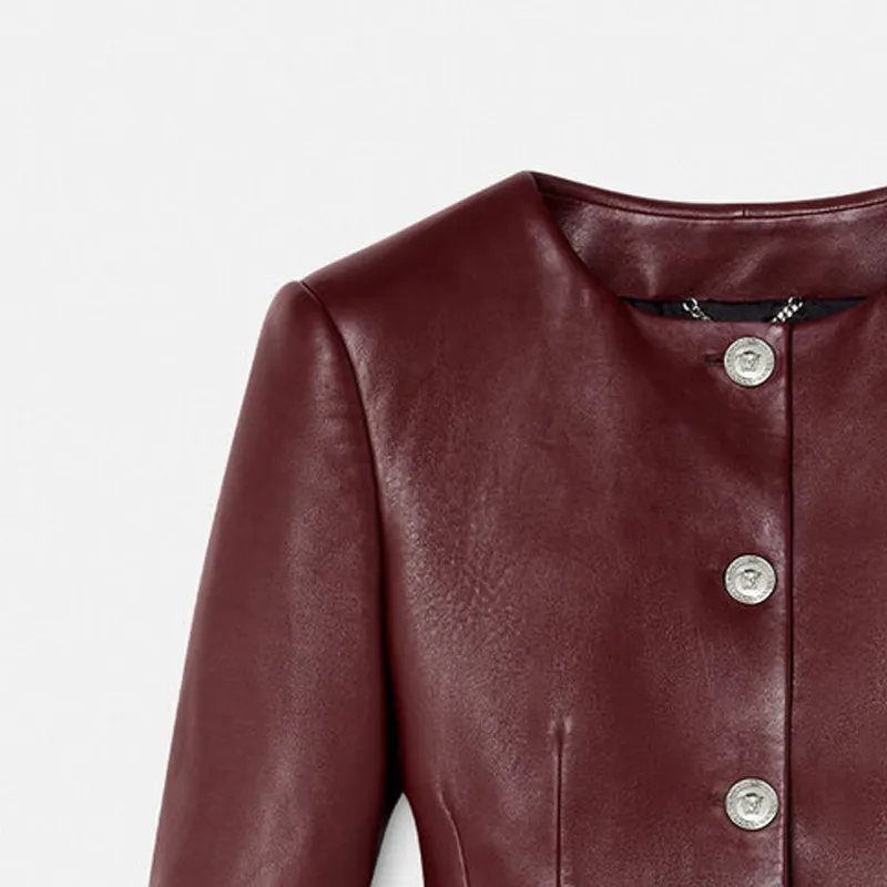 VERSACE SS24 Leather Jacket Women's Red-4