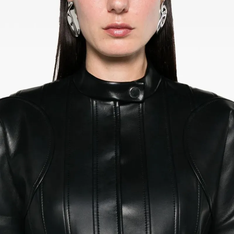 Aleksandre Akhalkatsishvili Shoulder pads Cropped Biker Jacket-4
