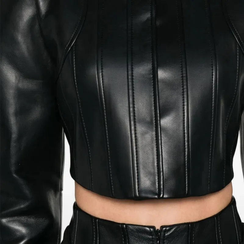 Aleksandre Akhalkatsishvili Shoulder pads Cropped Biker Jacket-5