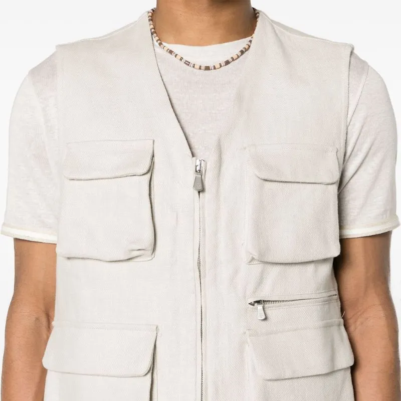 Eleventy V neck Linen Vest-4