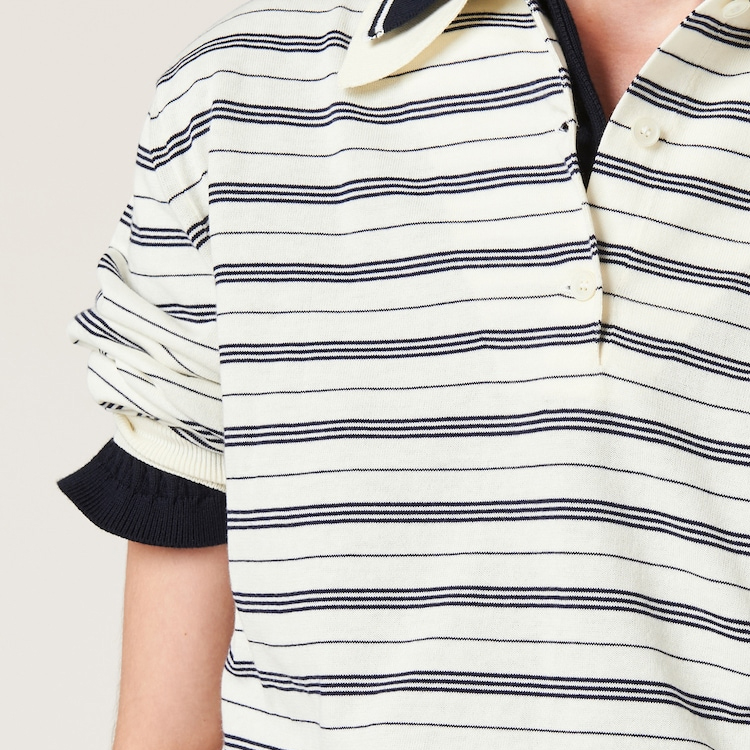 MIU MIU Striped Knitted Cotton Polo Shirt - POIZON MIU MIU Striped Knitted Cotton Polo Shirt - POIZON