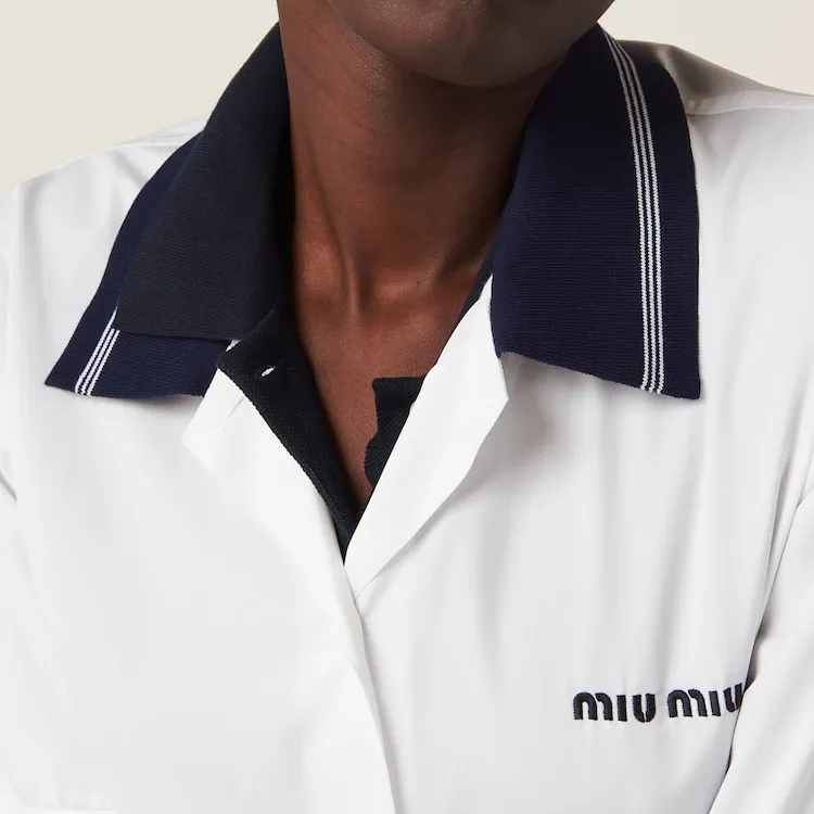 MIU MIU Logo embroidred Poplin Shirt-4