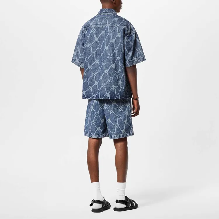 LOUIS VUITTON Monogram Printed Short Sleeved Denim Shirt-2