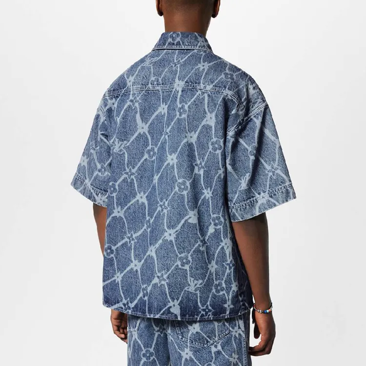 LOUIS VUITTON Monogram Printed Short Sleeved Denim Shirt-4