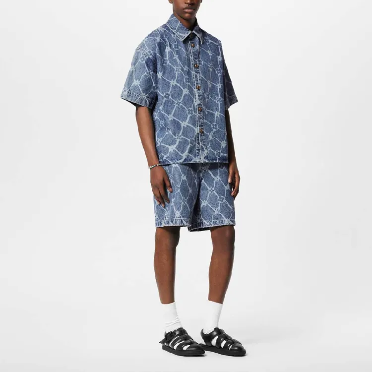 LOUIS VUITTON Monogram Printed Short Sleeved Denim Shirt-1