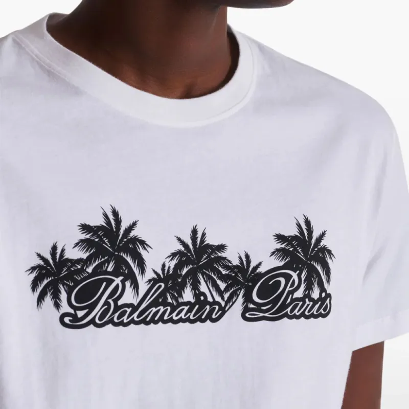 BALMAIN Logo Printed Crew Neck Straight Fit Short Sleeved T Shirt T Shirt Men's White-5