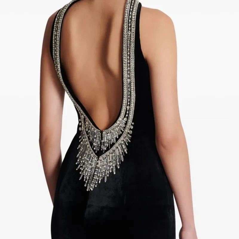 BALMAIN Crystal embellished Velvet Gown-5