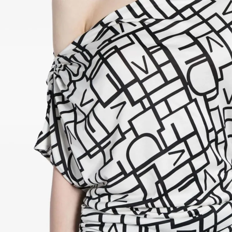DVF Diane Von Furstenberg Percy All over Logo print One shoulder Top-4