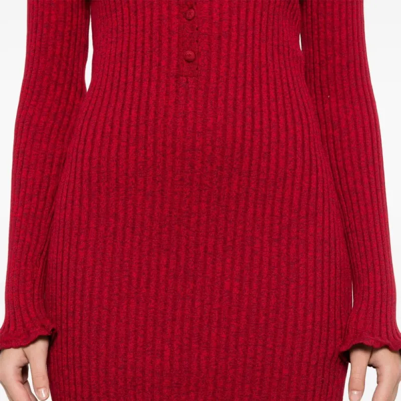 Blumarine Mélange Ruffled Ribbed Mini Dress-4