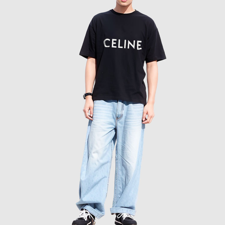 CELINE LOOSE T-SHIRT IN COTTON JERSEY - BLACK / WHITE | CELINE