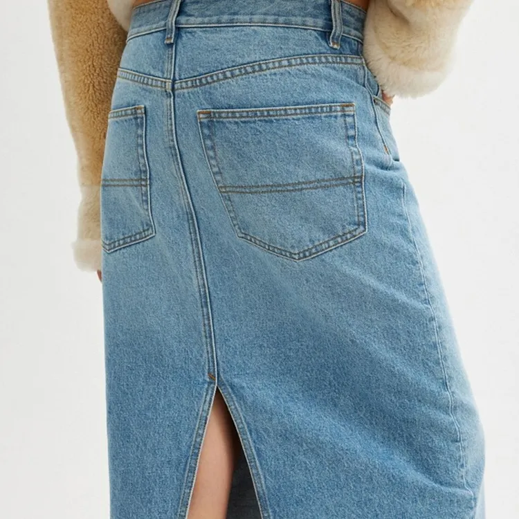 COACH FW23 Denim Long Skirt Women's Blue-4