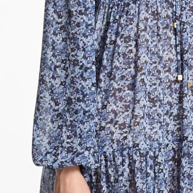MICHAEL KORS Floral Print Georgette Tie Neck Dress-2