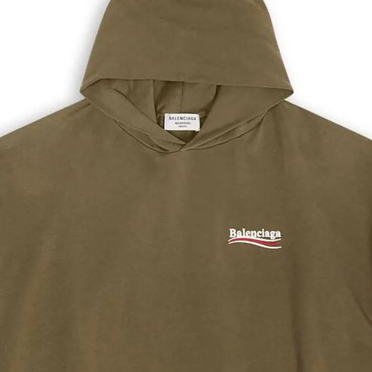 Balenciaga Campaign Logo Embroidered Oversized Hoodie Military Green-4