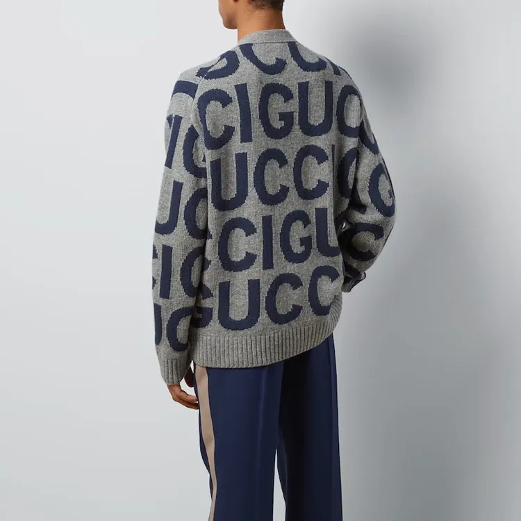 GUCCI Logo Intarsia Button Up Cardigan-2