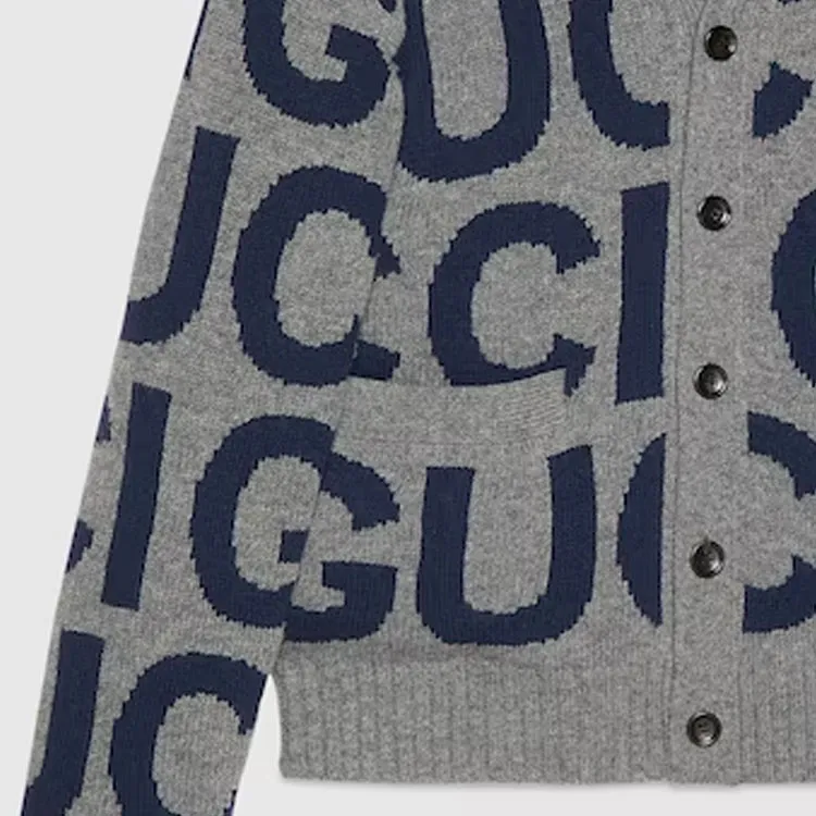 GUCCI Logo Intarsia Button Up Cardigan-4
