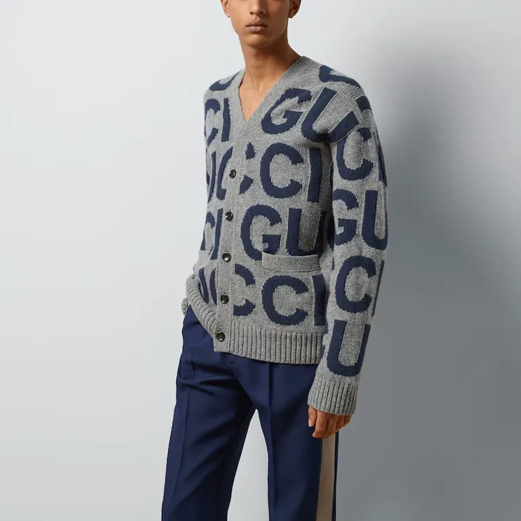 GUCCI Logo Intarsia Button Up Cardigan-3