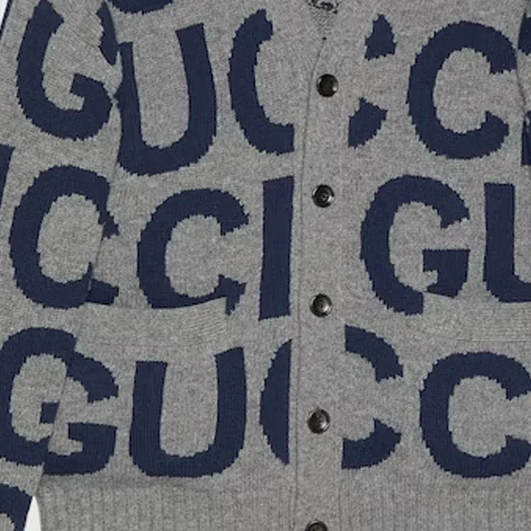 GUCCI Logo Intarsia Button Up Cardigan-5
