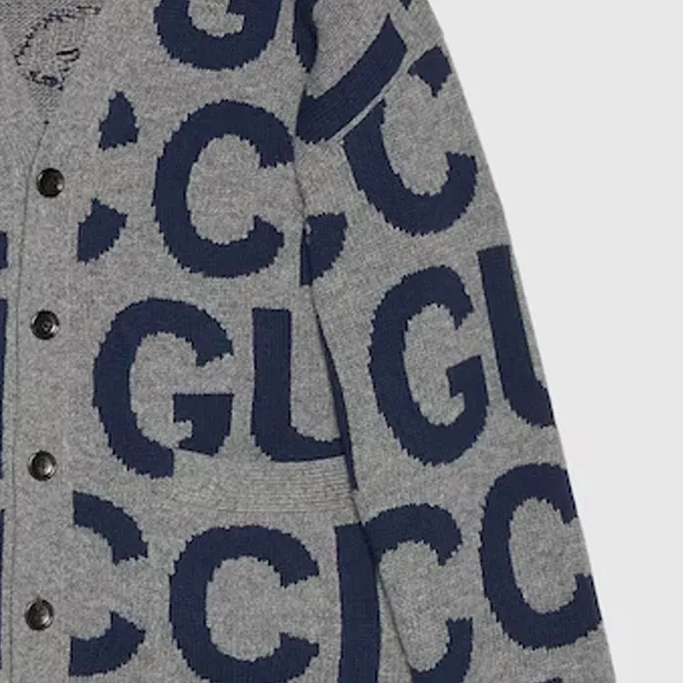 GUCCI Logo Intarsia Button Up Cardigan-6