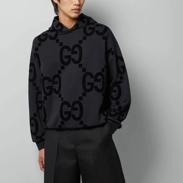 GUCCI Gg Flocked Printed Fleece Hoodie-1