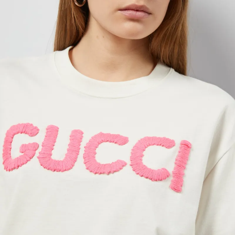 GUCCI Logo Embroidered Crewneck T-Shirt-4