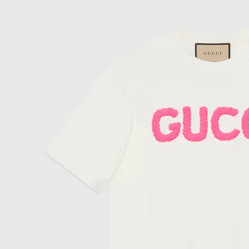 GUCCI Logo Embroidered Crewneck T-Shirt-5