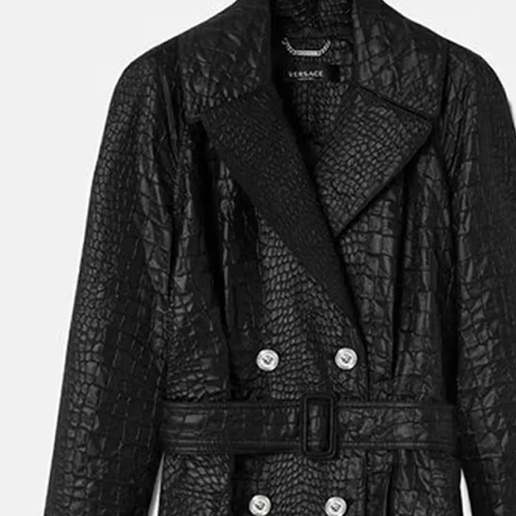 VERSACE Embossed Belted Trench Coat-4