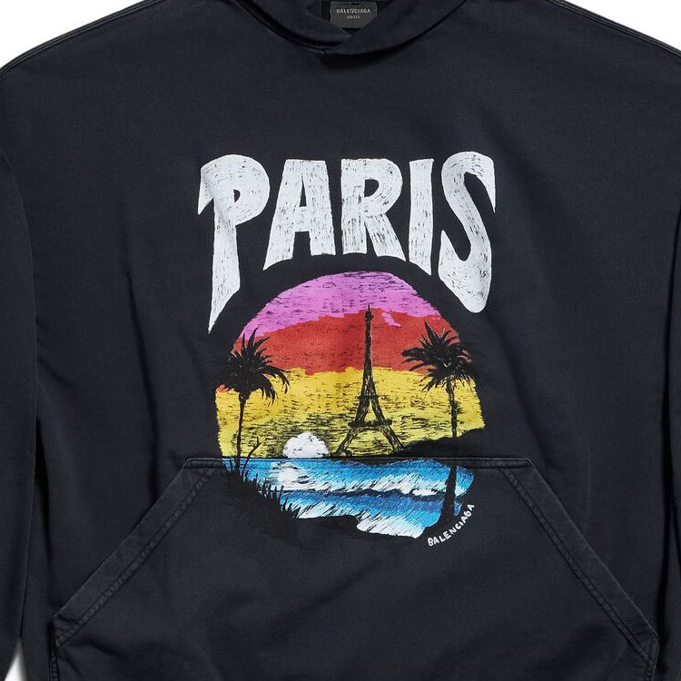 特大セール【BALENCIAGA】PARIS TROPICAL ROUND フーディ 送料込み*BALENCIAGA*PARIS TROPICAL ROUND HOODIE (BALENCIAGA