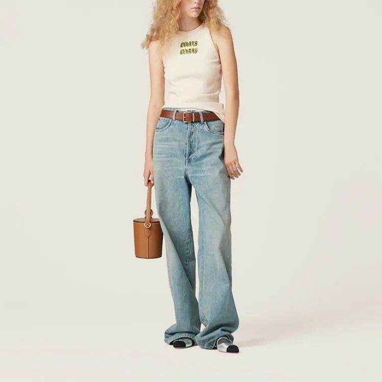 MIU MIU SS24 Embroidered Logo Knit Top Sleeveless-1