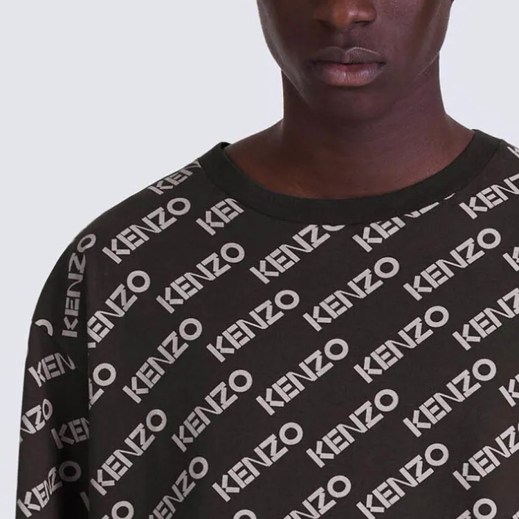 KENZO Logo All Over Print Crew Neck Short Sleeved T Shirt T Shirt Men's Black-5