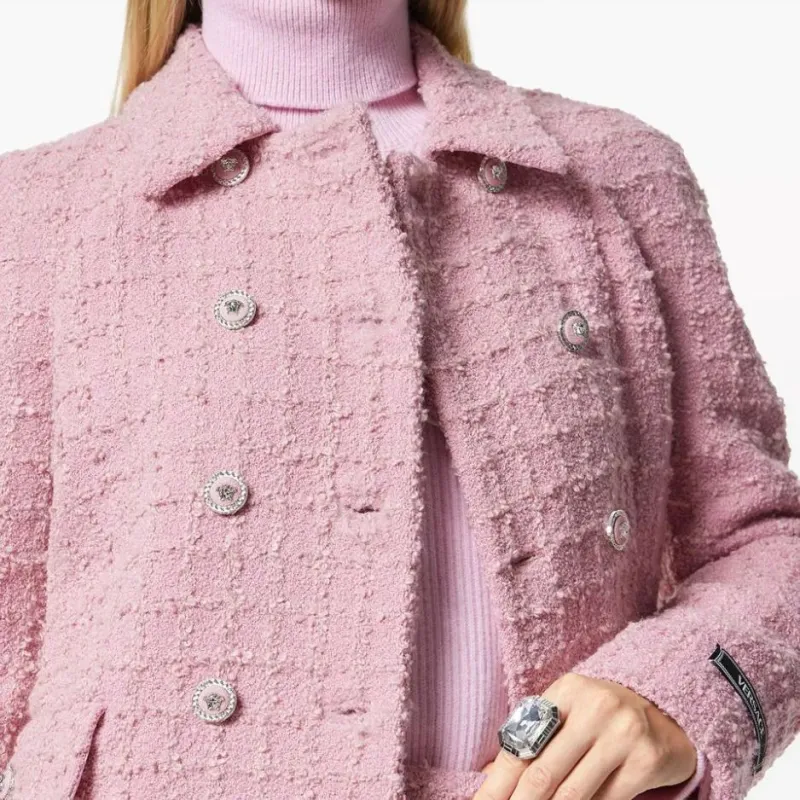 VERSACE Double-breasted Tweed Jacket-3
