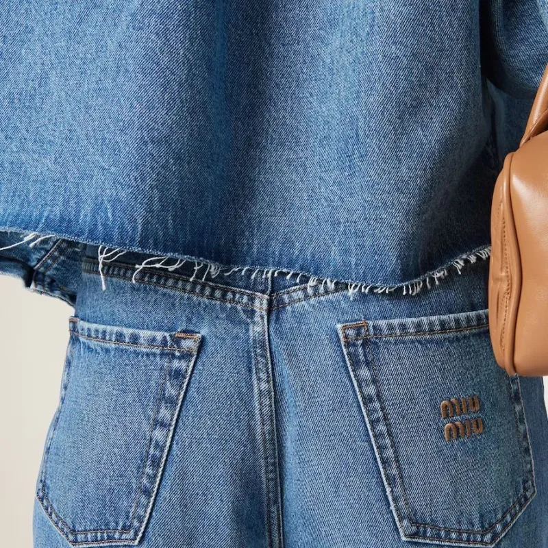 MIU MIU Logo embroidered Wide leg Jeans-3