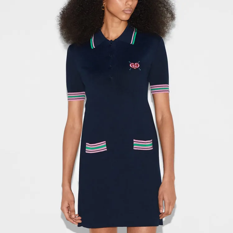 GUCCI SS24 Short Sleeved Dress Women's Marine Blue-1