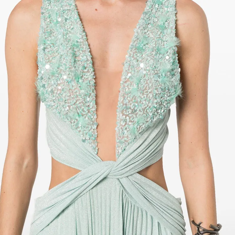 Elisabetta Franchi SS24 Sleeveless Dress Women's Aqua Green-4