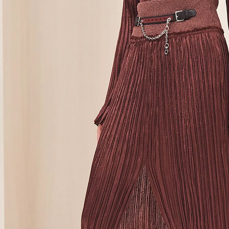 HERMES Casual Long Skirts Women's Mahogany Brown-4