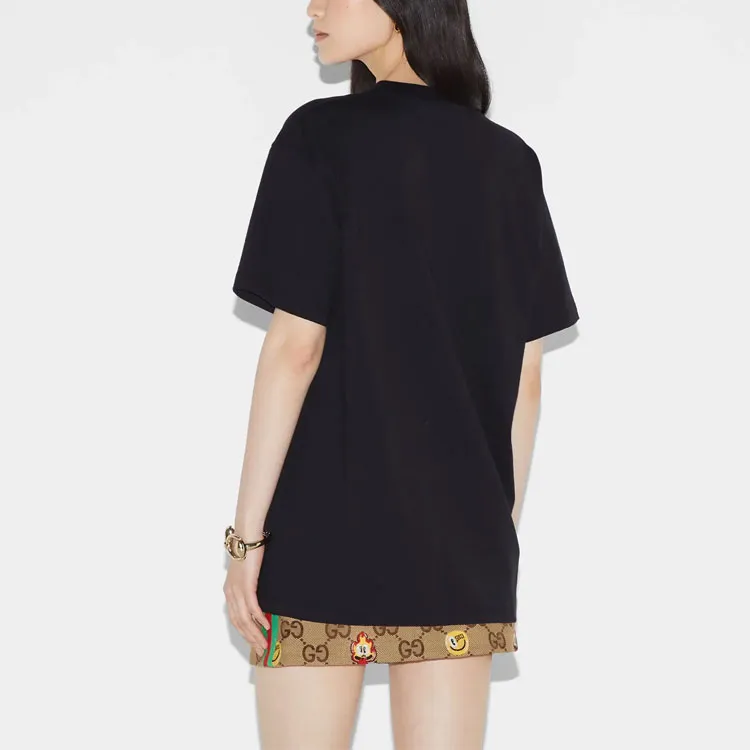 GUCCI FW24 Drop Shoulder Sleeve T Shirt Women's Black-3