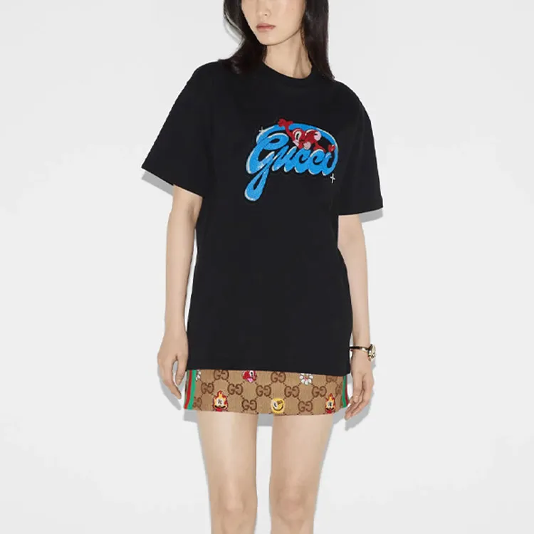 GUCCI FW24 Drop Shoulder Sleeve T Shirt Women's Black-1