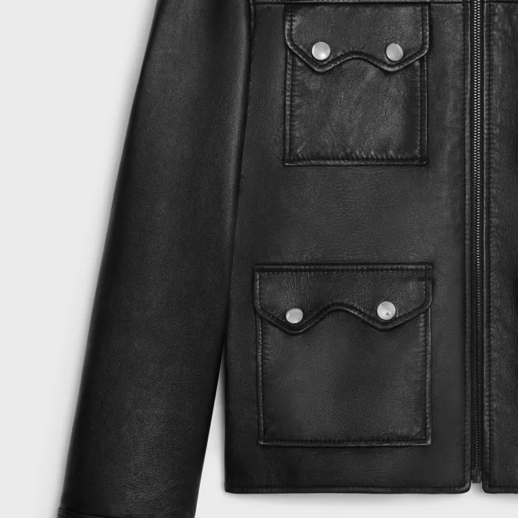 CELINE Straight Blouson Jacket In Soft Lambskin-2