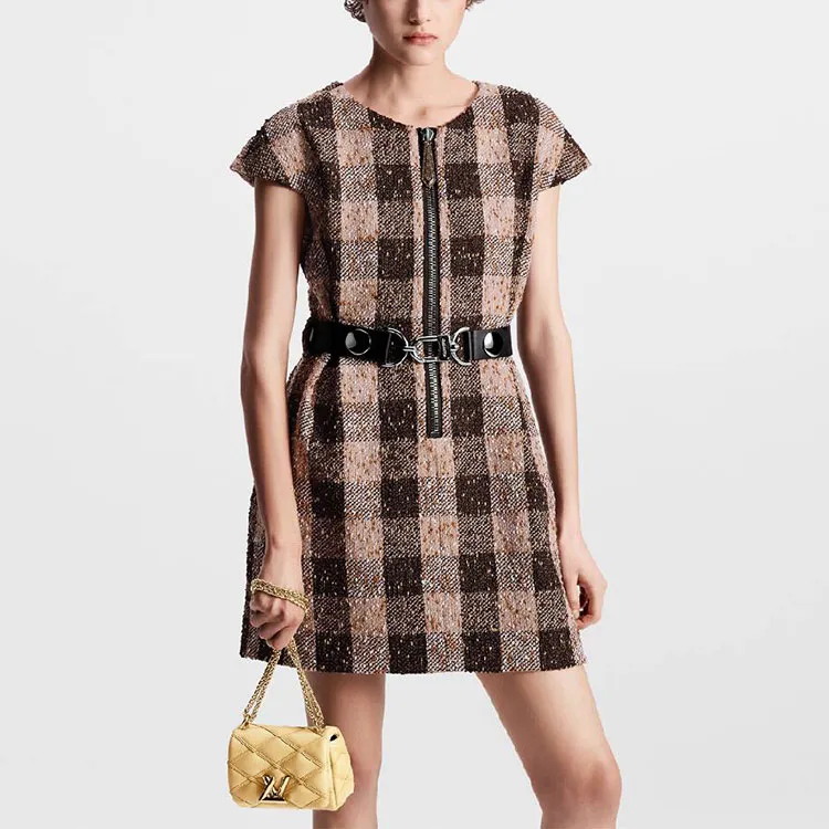 LOUIS VUITTON Check Tweed Utility Detail Dress-4