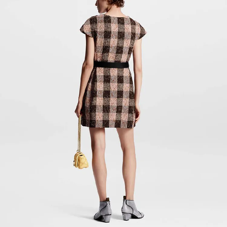 LOUIS VUITTON Check Tweed Utility Detail Dress-2