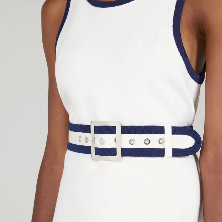 GUCCI Sleeveless Belted Dress White/Navy-5