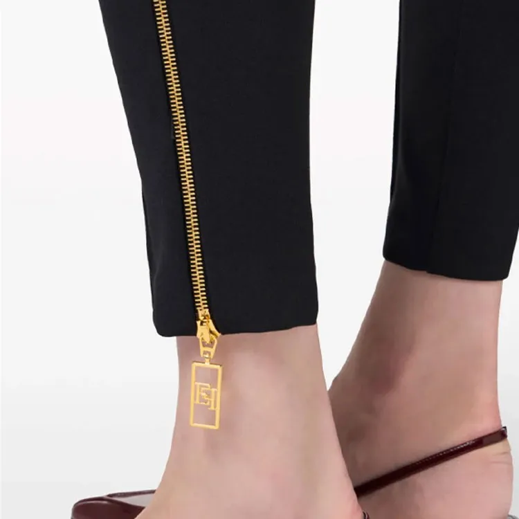 Elisabetta Franchi Stretch Crepe Zip Detailed Straight Trousers-4